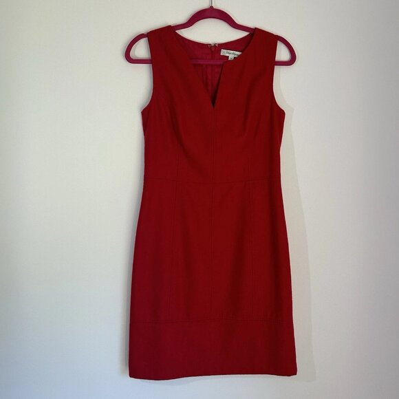 Anthropologie Beth Bowley Dress Red Subtle Stitch Embellishment - Picture 1 of 8